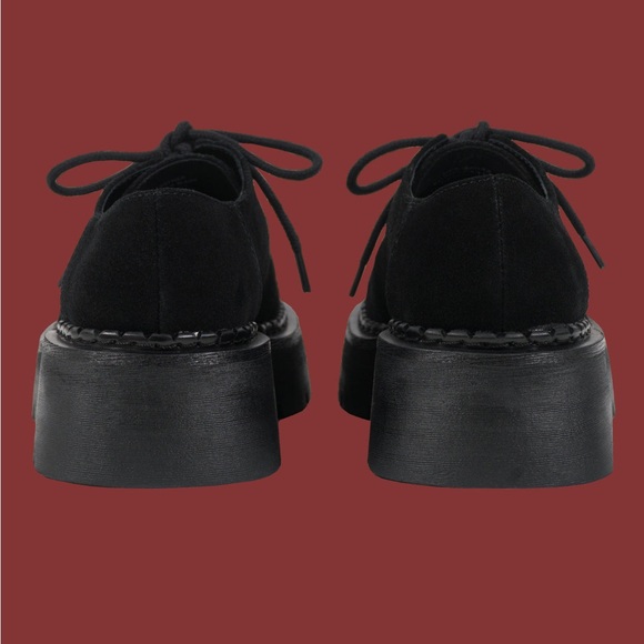 UNIF 7 The Loiter Shoe Women's Platform Oxford Suede Leather Black - Picture 3 of 8